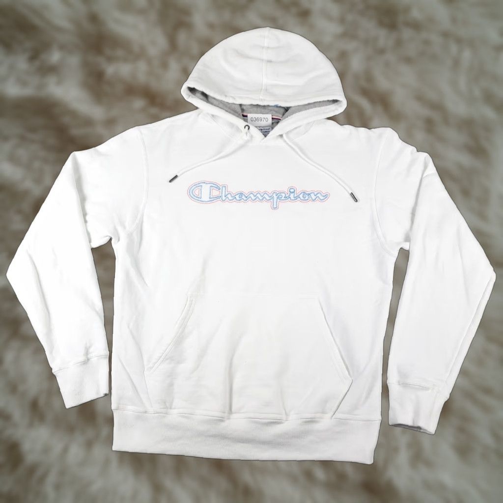 Champion Champion Men's White Fleece Pullover Hoodie Sweatshirt, Long Sleeve, Mock Neck, Logo Zipper, Regular Fit, All Seasons, Casual Size US M / EU 48-50 / 2 - 1 Thumbnail