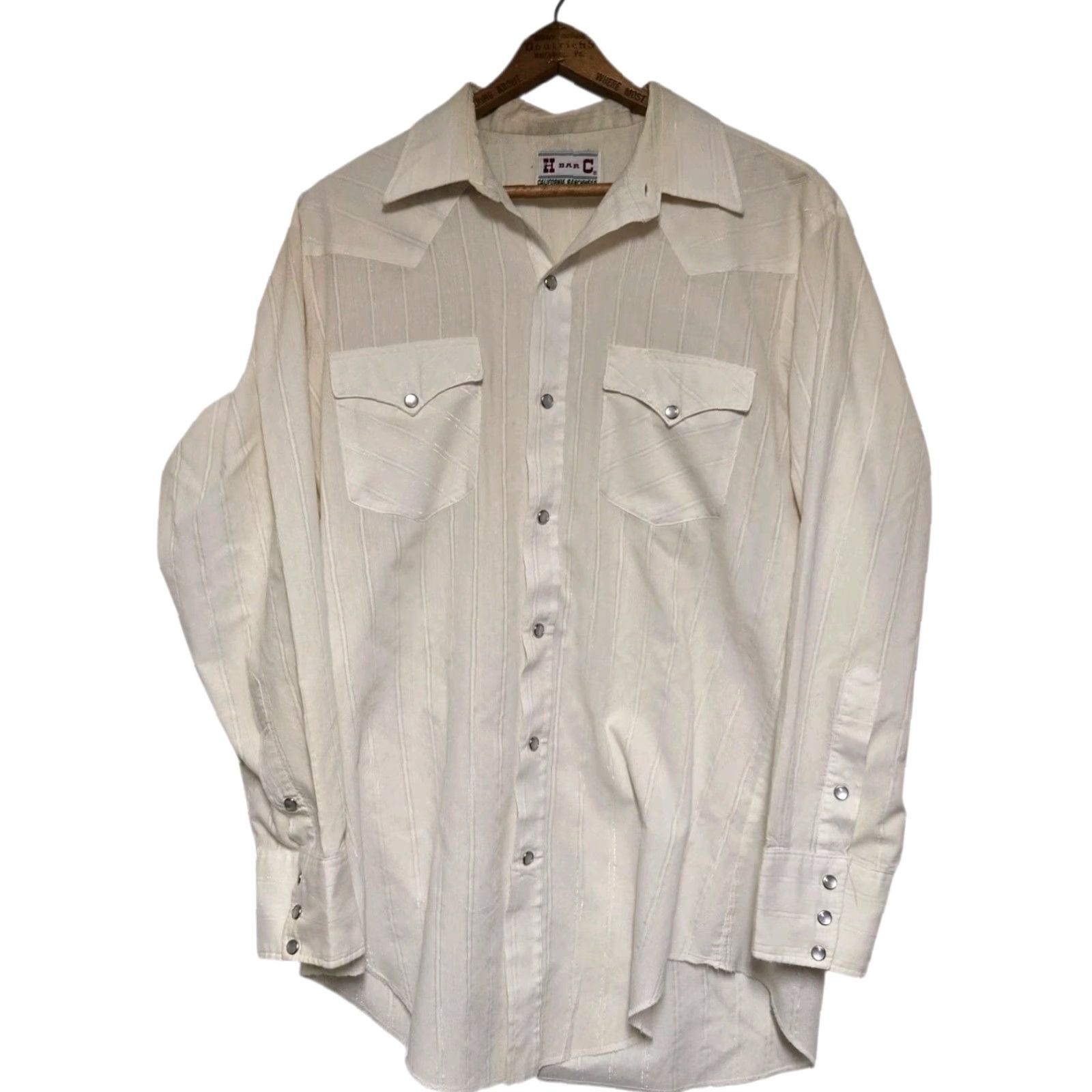Vintage VINTAGE H Bar C Western Shirt Mens L Cream Pearl Snap California Ranchwear Plaid Long Sleeve Collared Button-Up Cowboy Rodeo Yellowstone Embroidered Size US L / EU 52-54 / 3 - 2 Thumbnail