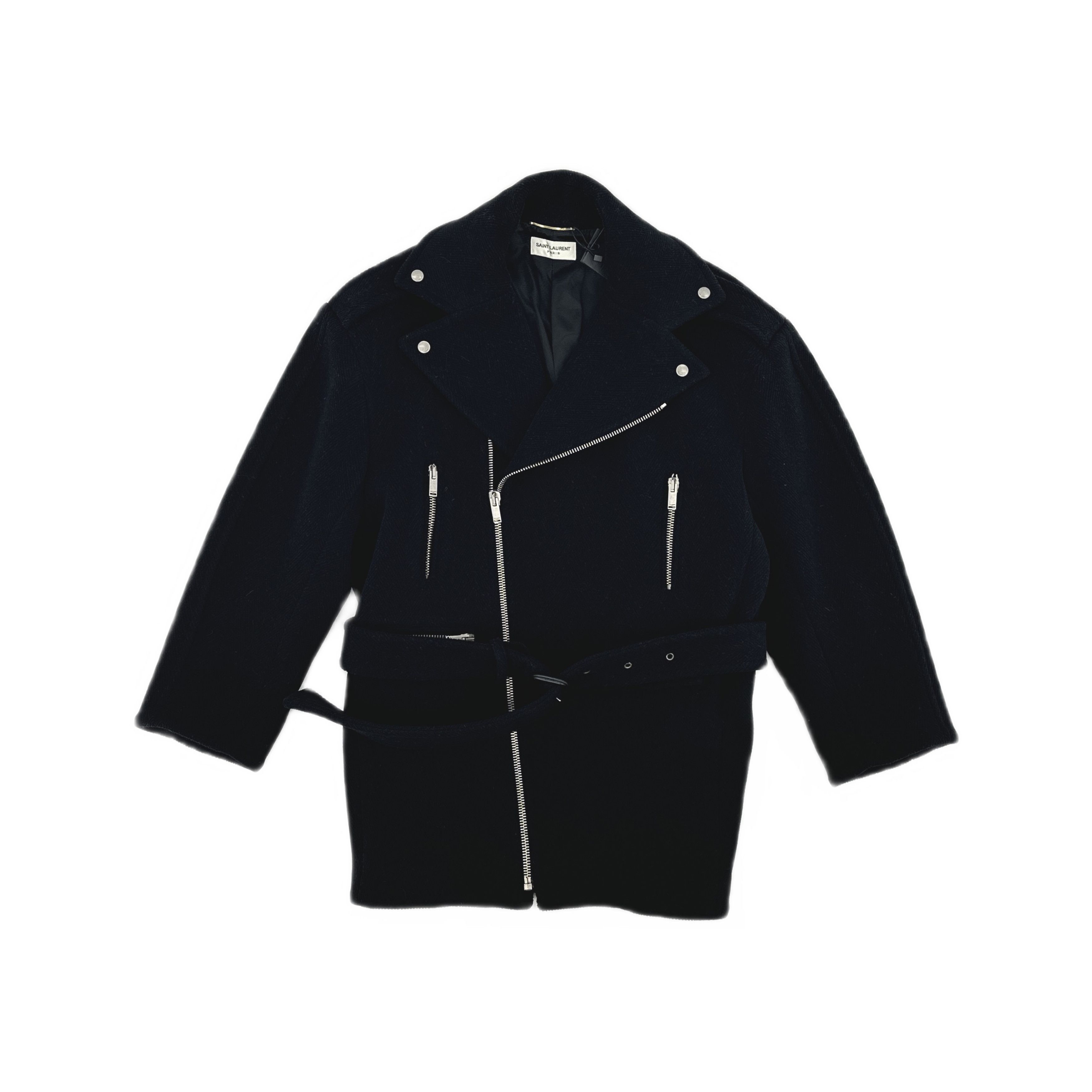 Saint Laurent Paris Saint Laurent Wool Belted Moto Coat Size 38 Size S / US 4 / IT 40 - 1 Thumbnail