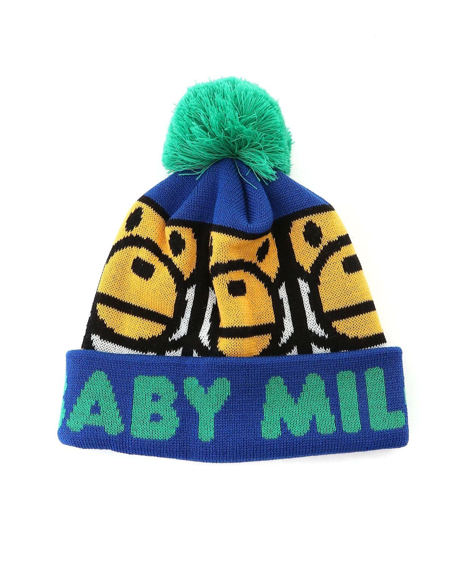 Bape Bape APE BABY QUARE MILO POM POM KNIT CAP Beanie Kids Size ONE SIZE - 1 Preview