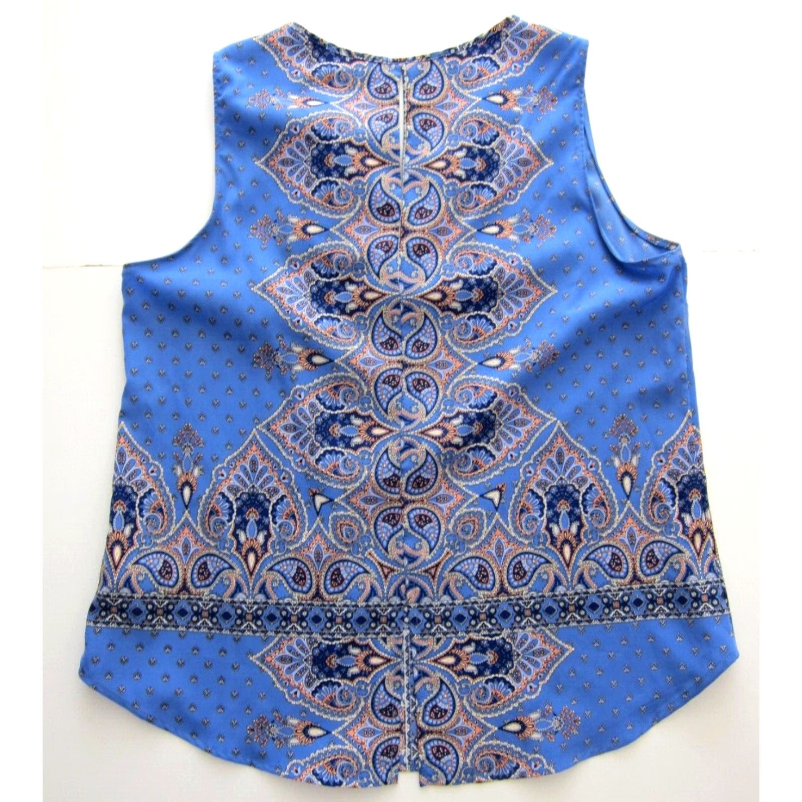 Vintage NWT Verse Blue Paisley Floral Sleeveless Jory Split Neck Tunic Top Blouse Large Size L / US 10 / IT 46 - 2 Thumbnail