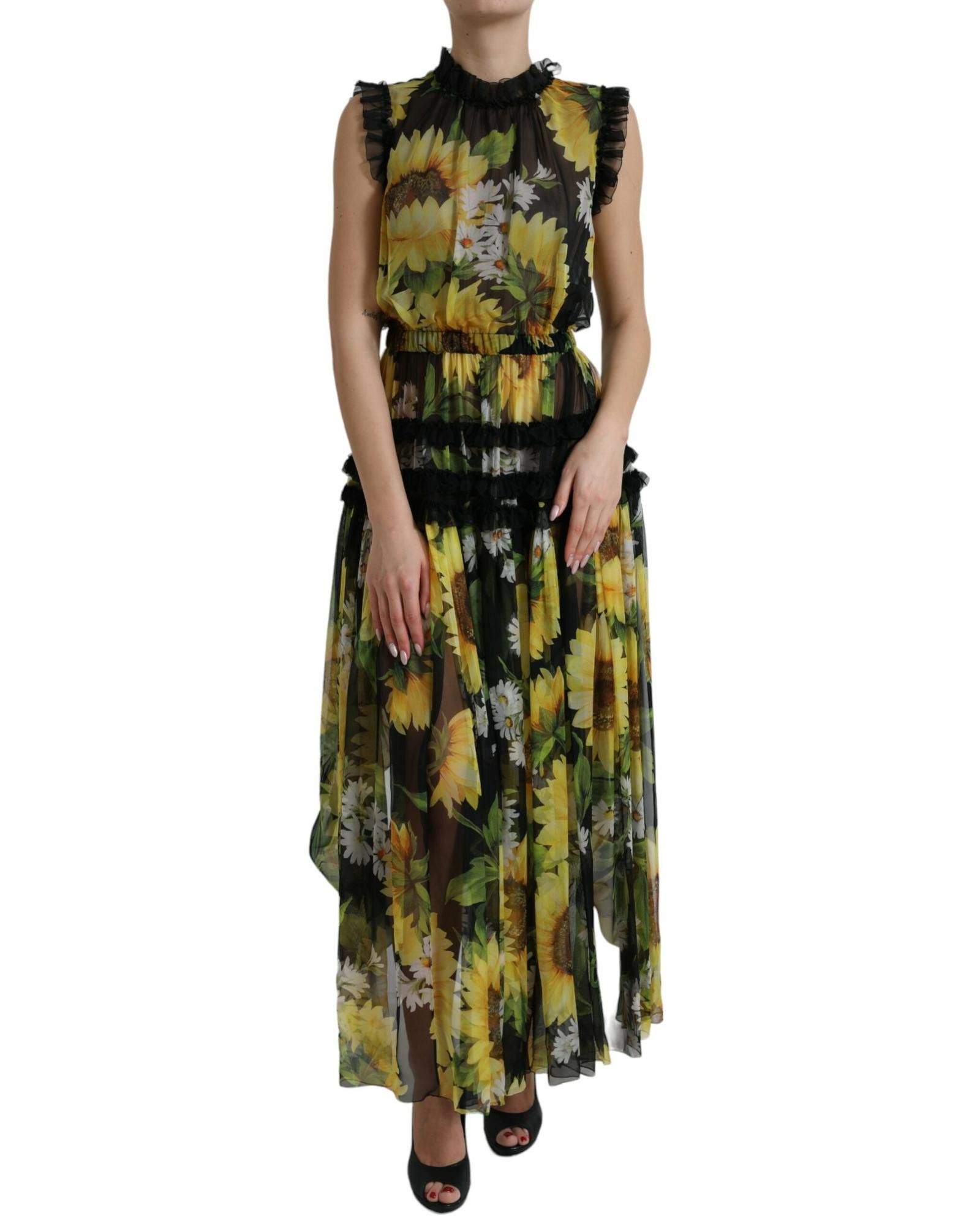 image of Dolce Gabbana Sunflower Maxi Dress in Black, Women's (Size Small)