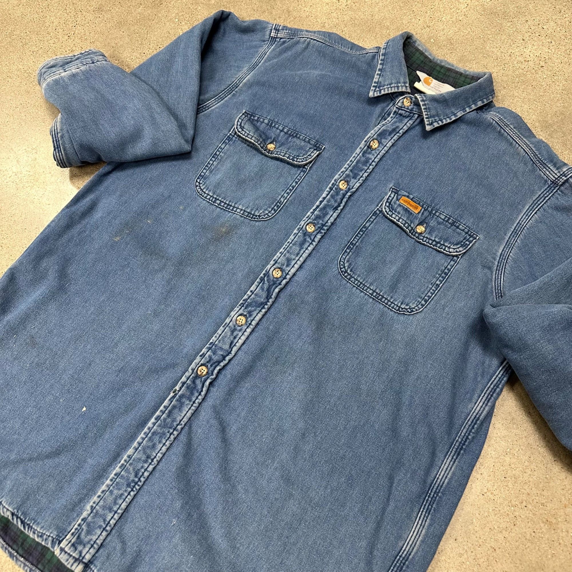 Carhartt × Vintage Vintage 90s Carhart Denim Button Up Flannel Lined Shirt Size US XL / EU 56 / 4 - 3 Thumbnail