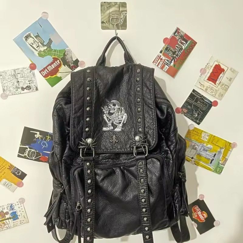 Other Gothic Punk Black Skull Skeleton Backpack PU Leather Size ONE SIZE - 1 Thumbnail