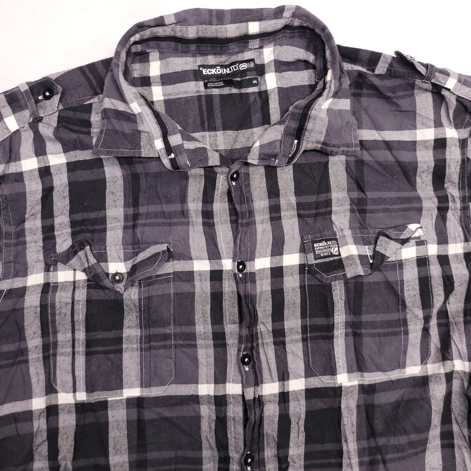 Ecko Unltd. Ecko Unltd Madras Flannel Shirt Men Size Extra Large XL Gray Size US XL / EU 56 / 4 - 1 Thumbnail