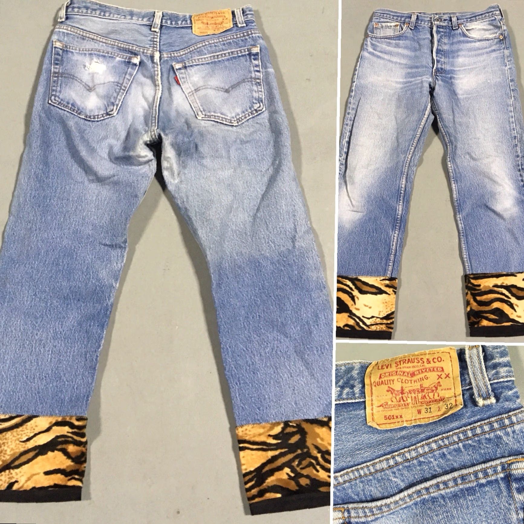 Levi's VINTAGE Levi's 501 Jeans Animal Print End Of Legs 30 Waist Made In USA 100% Cotton Blue Mens Jeans 90s 2000s Size 24" / US 00 / IT 34 - 4 Thumbnail