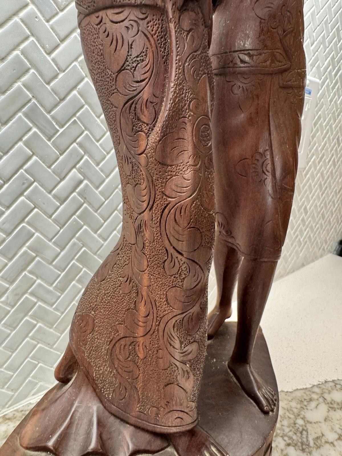 Designer Vintage BALI WOMANS Hand Carved WOOD Sculpture Couple Statue Size ONE SIZE - 7 Thumbnail