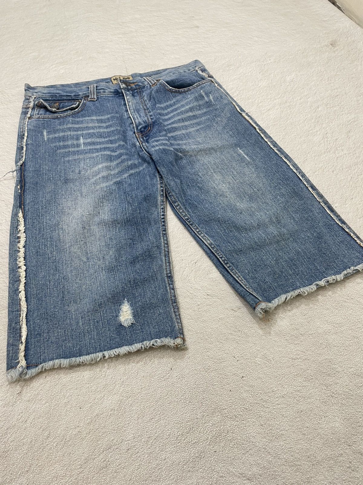 Japanese Brand 2000s Nylaus Jorts Distressed Denim Ripped Mudwash Y2K Size US 33 - 3 Thumbnail