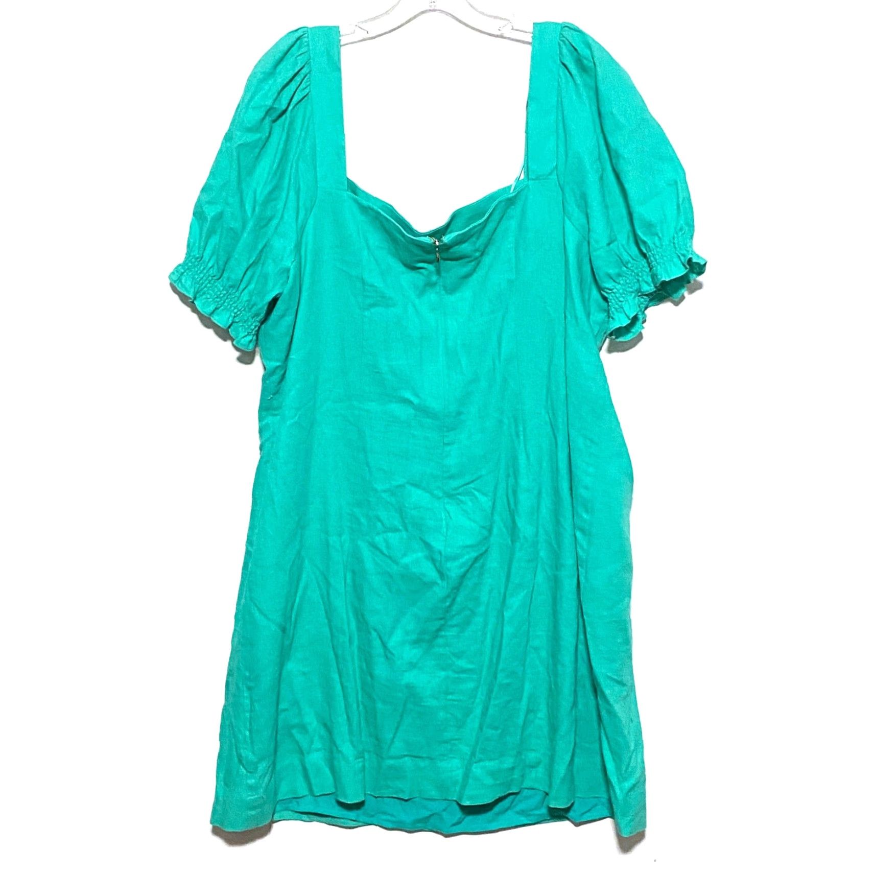 Vintage Draper James Square Neck Puff Sleeve Teal Dress Womens 2XL Classic Preppy Spring Mini Linen Rayon Lined Zip Back Gelend Size XXL / US 16-18 / IT 52-54 - 3 Thumbnail