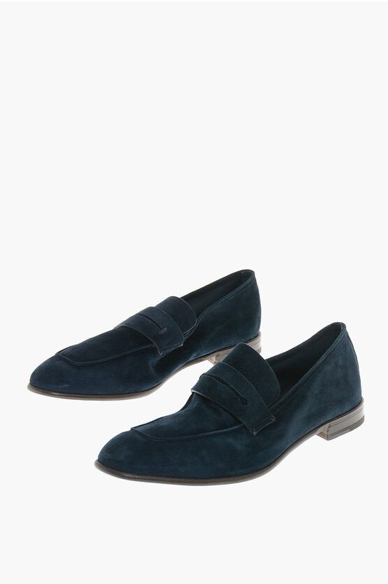 image of Ermenegildo Zegna Cuir Sole L'asola Suede Penny Loafers in Blue, Men's (Size 11)
