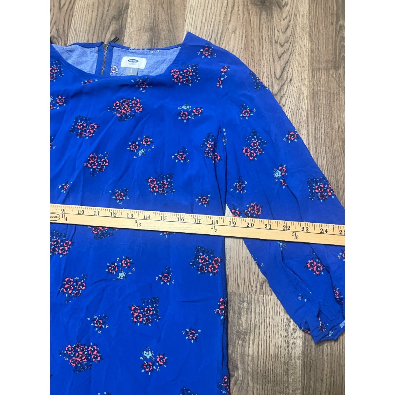 Old Navy Old Navy Dress Women L Back Blue Red Floral 3/4 Sleeve Zip Up Shirt Dress Size L / US 10 / IT 46 - 6 Thumbnail