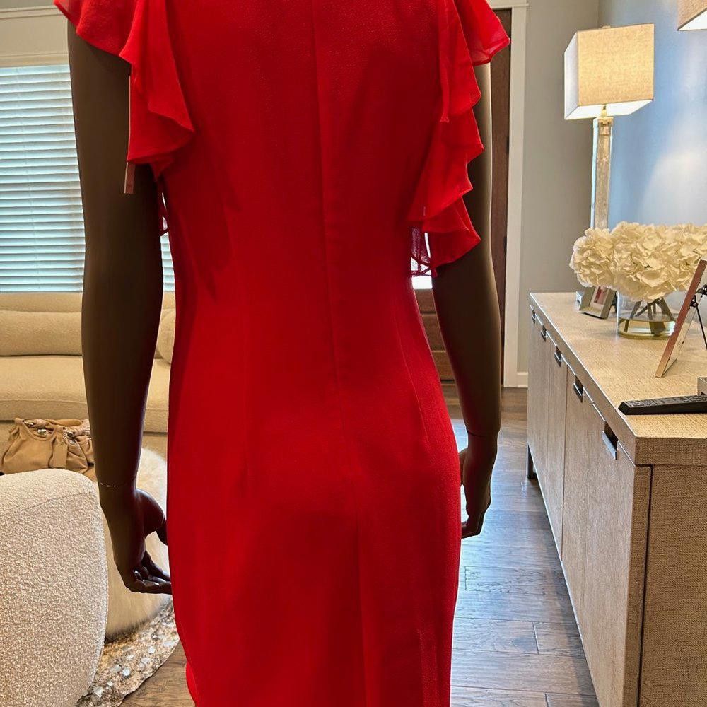 Designer Trina Turk Amanda Chiffon Ruffle Cold Shoulder Sheath Dress Size XS / US 0-2 / IT 36-38 - 4 Thumbnail