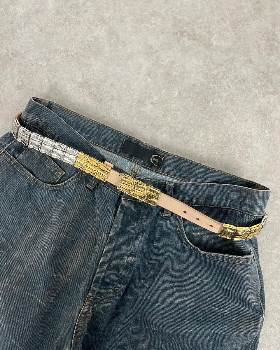 Roberto Cavalli 2000s Roberto Cavalli Golden & Silver Crocodile Skin Effect Leather Belt Size ONE SIZE - 2 Thumbnail