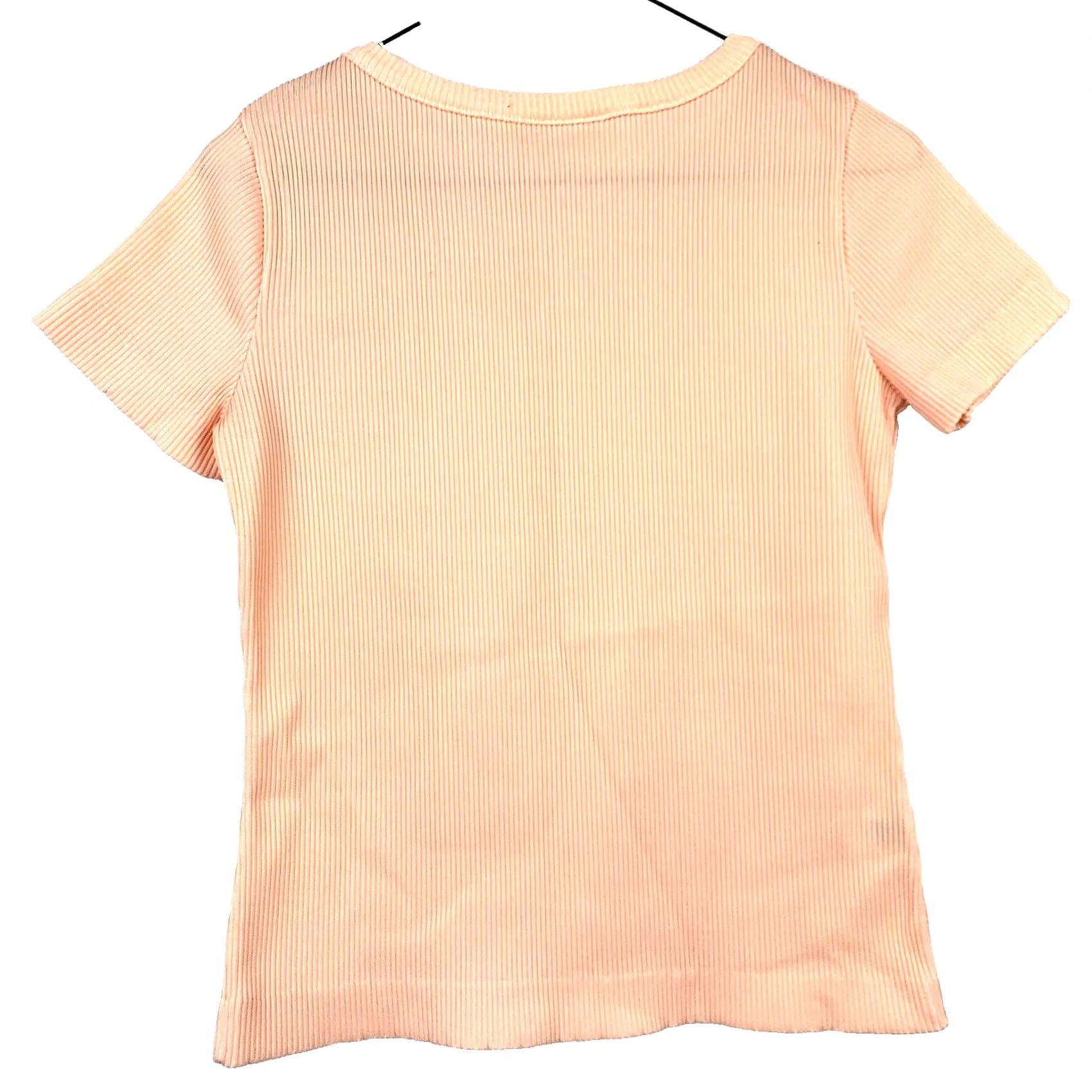 Vintage VINTAGE 70s T-Shirt Orange Peach Polyester Ribbed Short Sleeve Crew Neck Womens Small Medium Tee Shirt Unbranded Unisex Adults 100% Polyester 70s Size S / US 4 / IT 40 - 3 Thumbnail