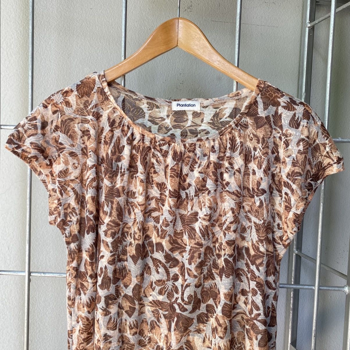Issey Miyake Plantation Brown Leaf Print Short Sleeve Blouse Size M / US 6-8 / IT 42-44 - 11 Thumbnail