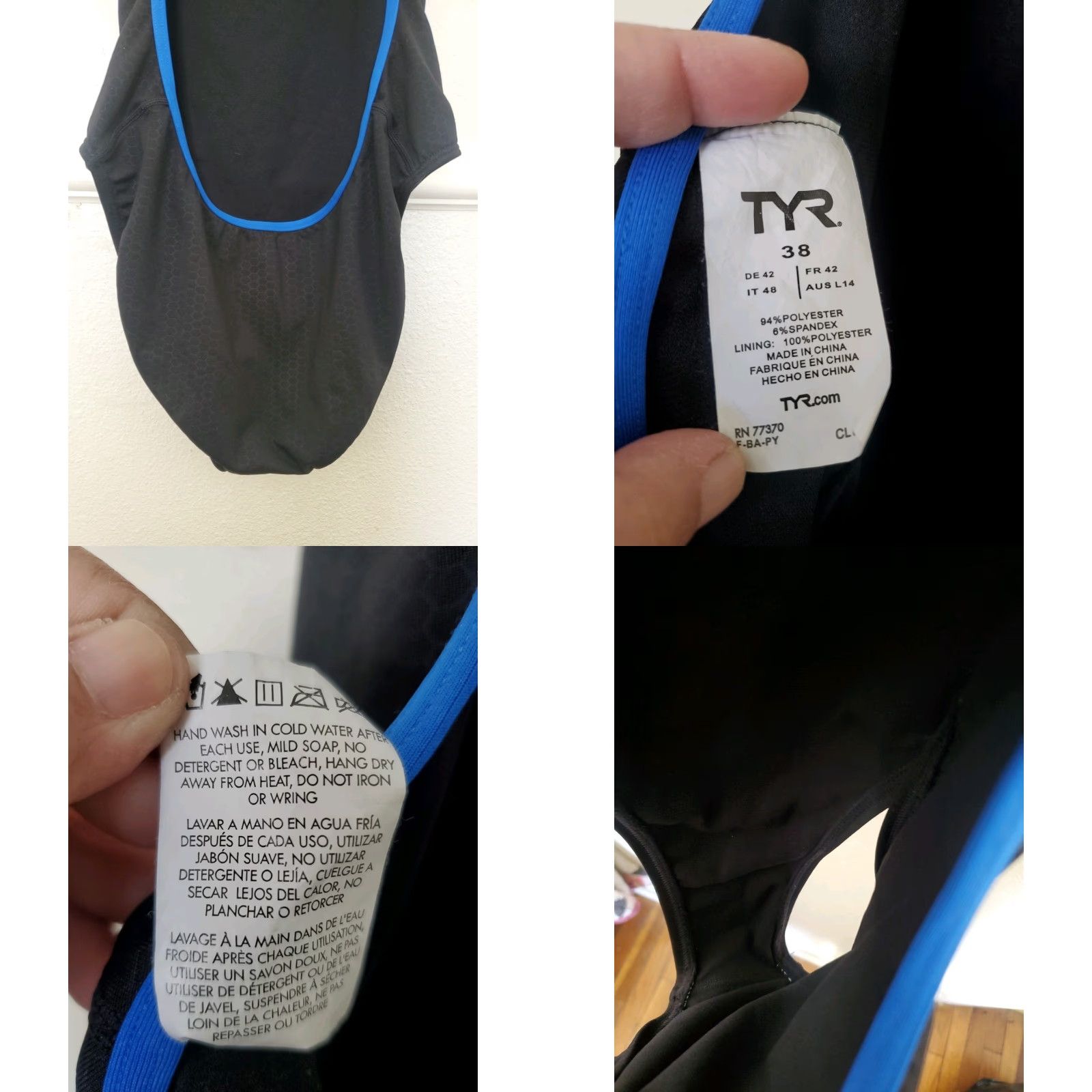 VINTAGE TYR Swimsuit Durafast Elite Trinityfit Hexa One Piece Women 38 Black
