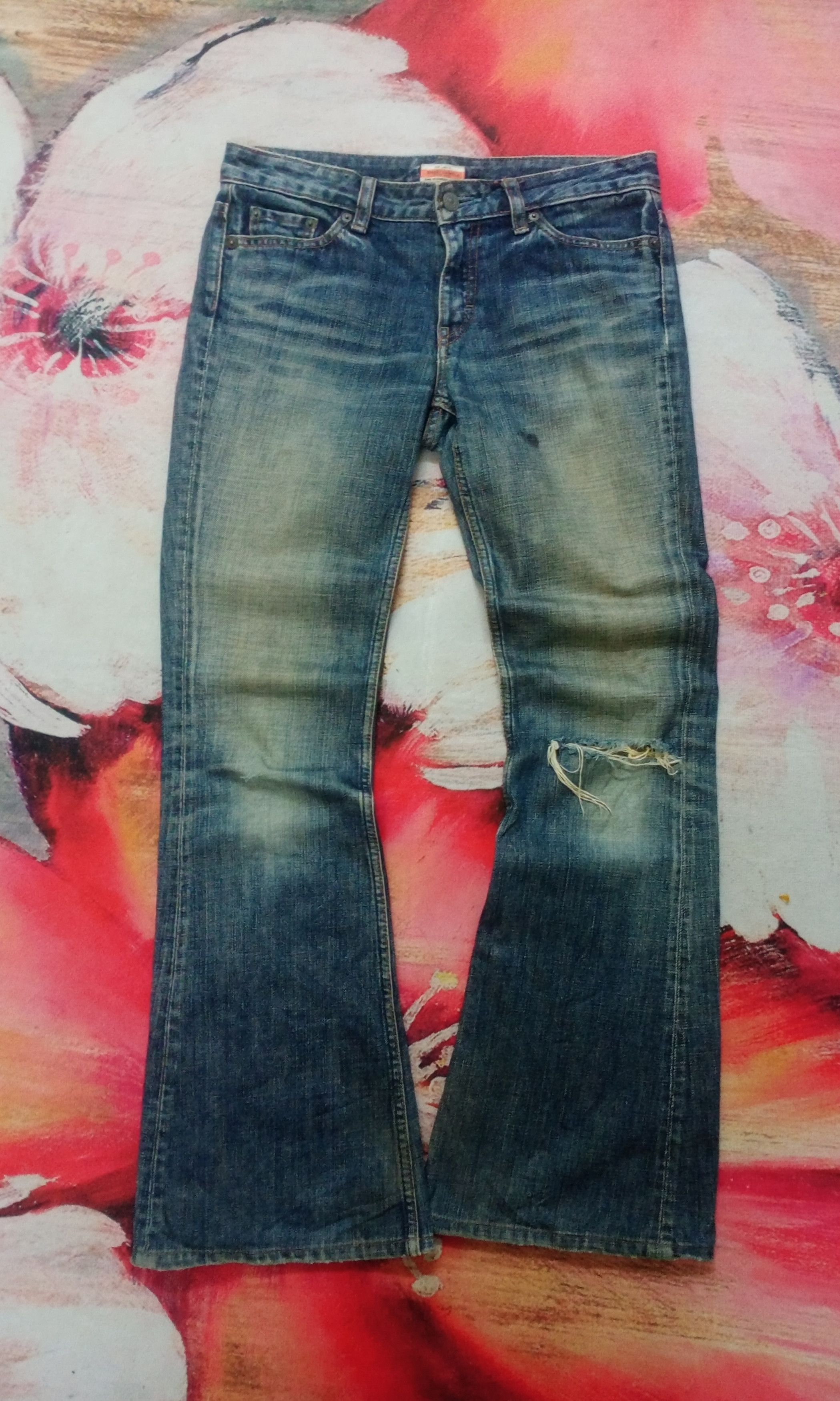 If Six Was Nine Rare Flare Jeans Sweet Camel Distressed Boot Cut Size 31" - 1 Thumbnail