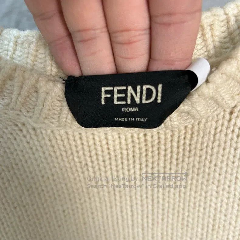 Fendi Fendi Beige Lettering Printed Wool Crew Neck Long Sleeve S Size US M / EU 48-50 / 2 - 3 Thumbnail