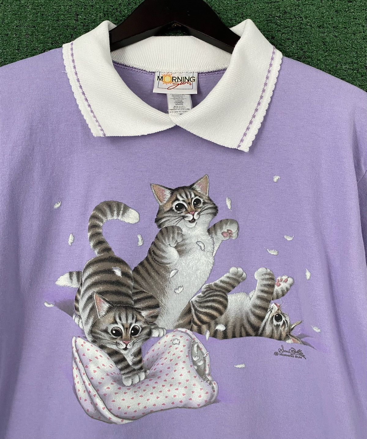 Vintage 90’s Morning Sun Cat Kittens Collared T-shirt Womens Medium Size M / US 6-8 / IT 42-44 - 2 Thumbnail