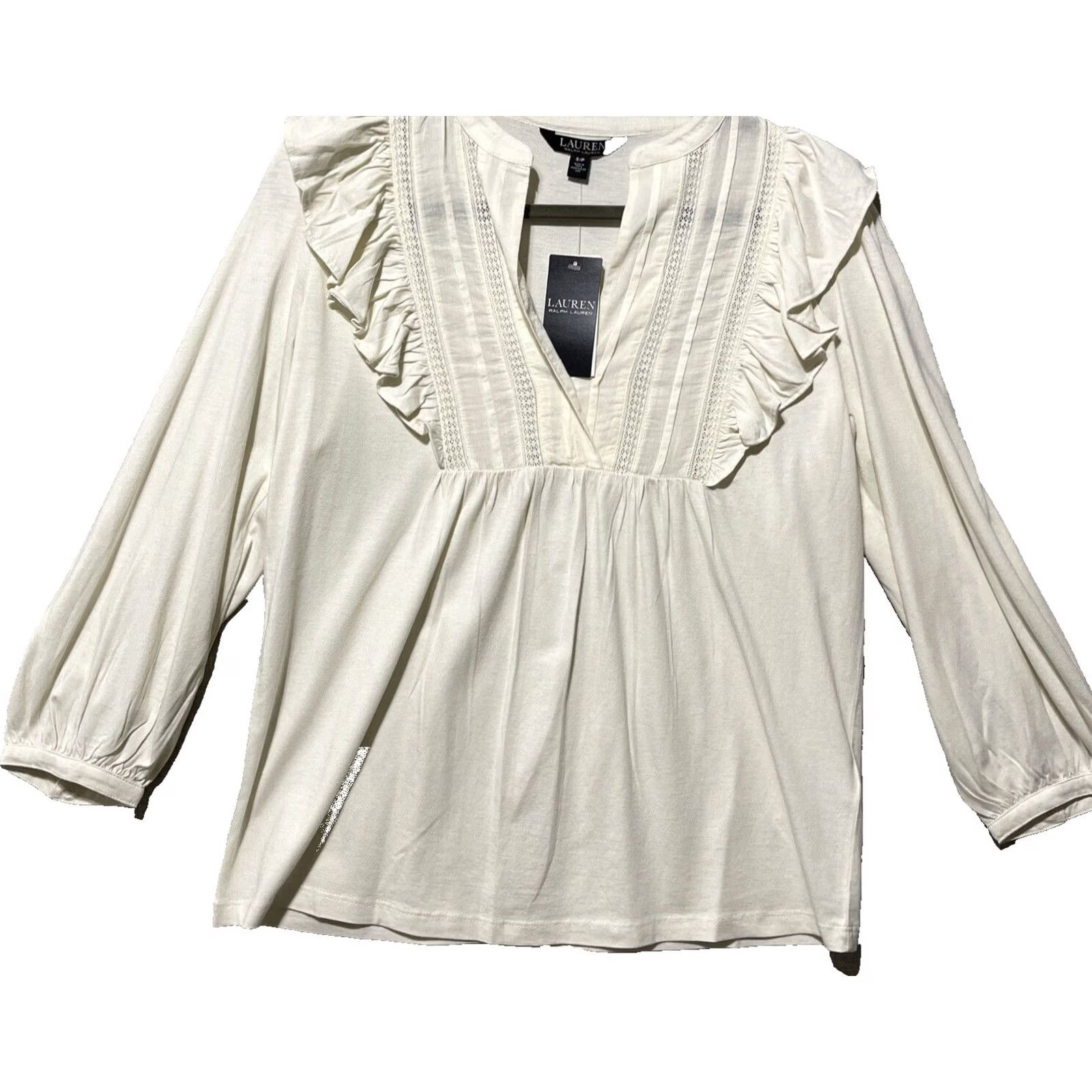 Ralph Lauren Lauren Ralph Top Womens S Ivory Cream Ruffle Victorian Coquette Boho Chic NEW Size S / US 4 / IT 40 - 2 Thumbnail
