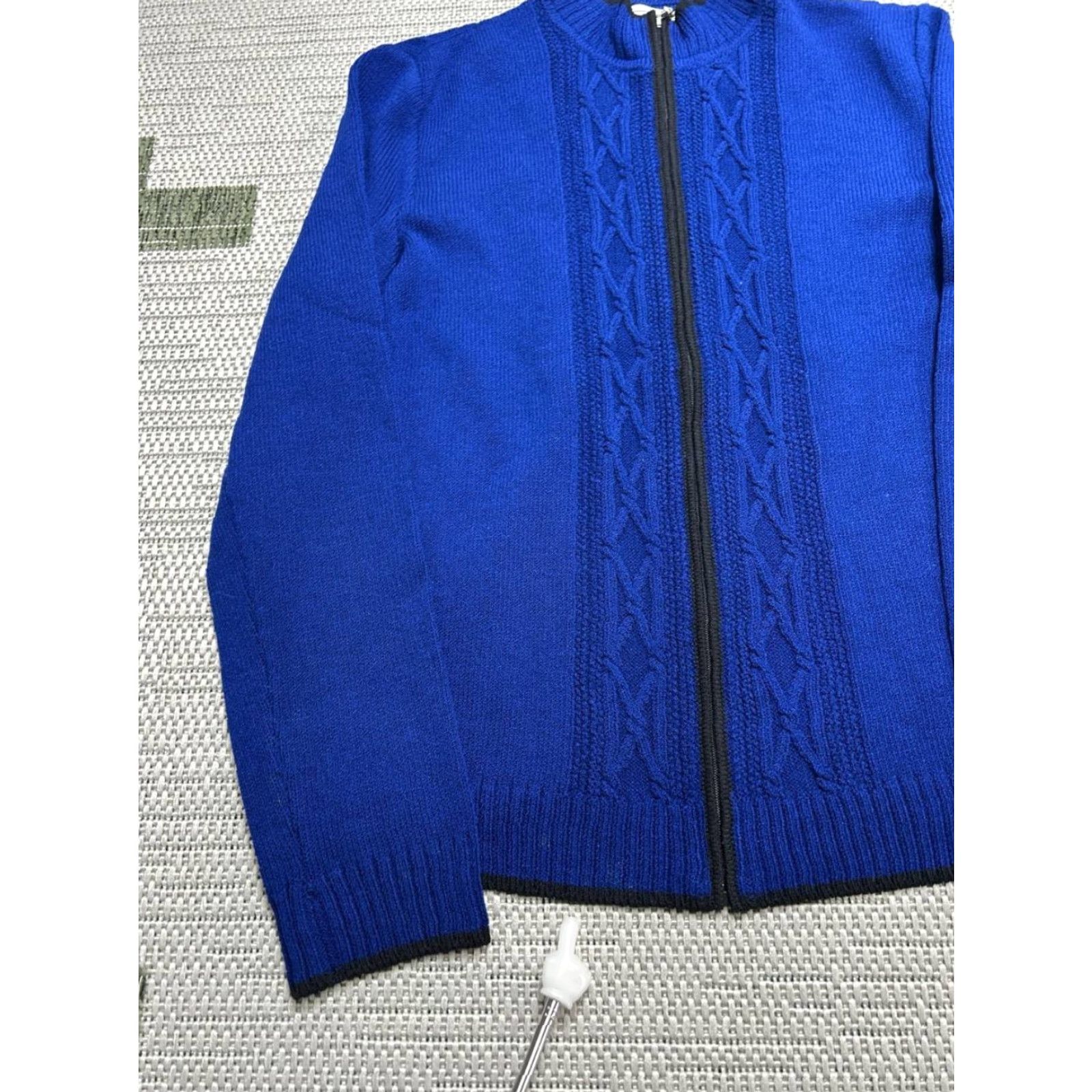 Vintage St John Sweater Shirt Women Small Blue Wool Full Zip Mock Neck Tight Knit Ribbed Casual, Travel 90s Preppy City Classic Size S / US 4 / IT 40 - 5 Thumbnail
