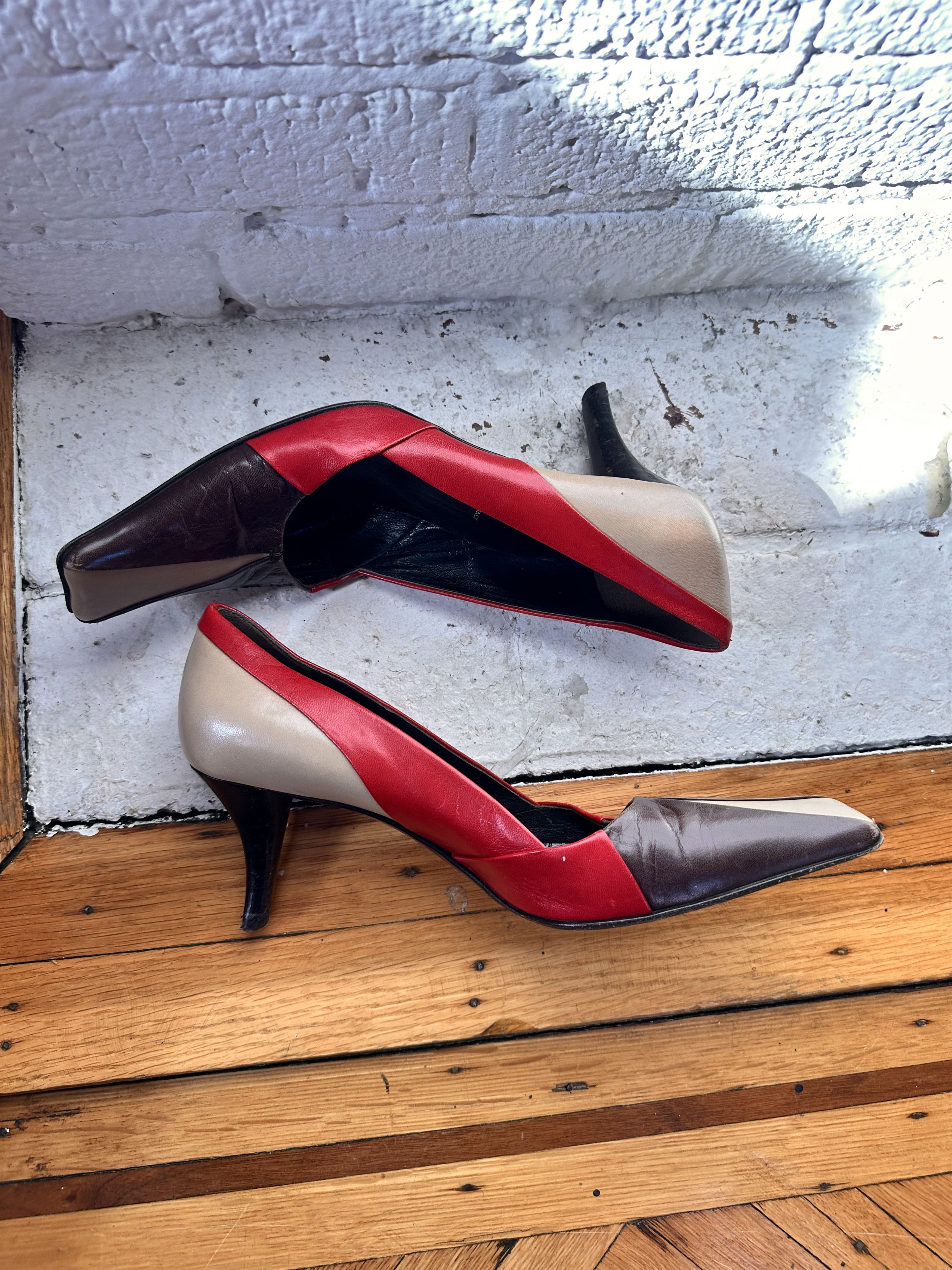 Prada VINTAGE PRADA BROWN RED SQUARED TOE HEELS _ 7.5 US Size US 7.5 / IT 37.5 - 3 Thumbnail
