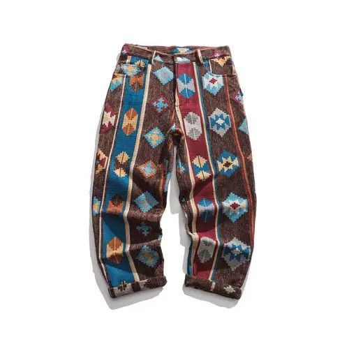 VIBE Retro geometric print jacquard casual cargo trousers Size US 32 / EU 48 - 6 Thumbnail