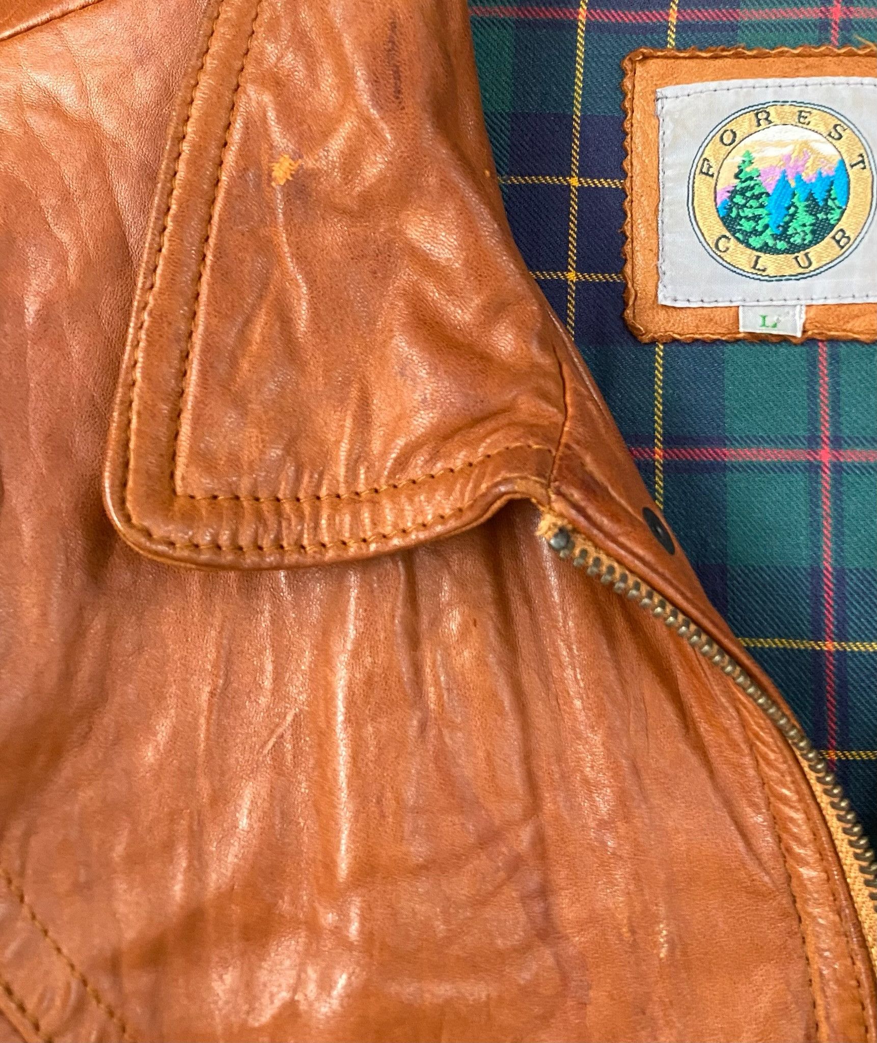 Vintage 90’s Forest Club Tobacco Soft Leather Plaid Lined Jacket XL Size US XL / EU 56 / 4 - 6 Thumbnail