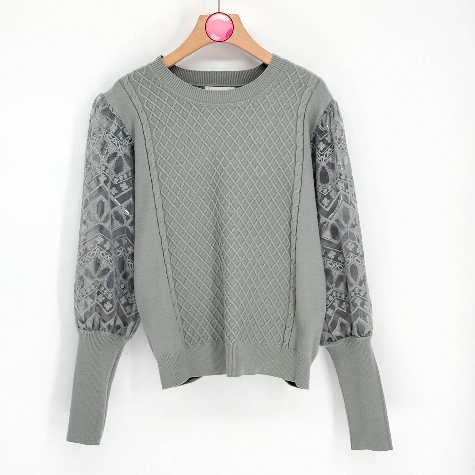 Other CALLIGRAPHIE Green Cable Knit Sheer Lace Sweater Womens M Size M / US 6-8 / IT 42-44 - 1 Thumbnail