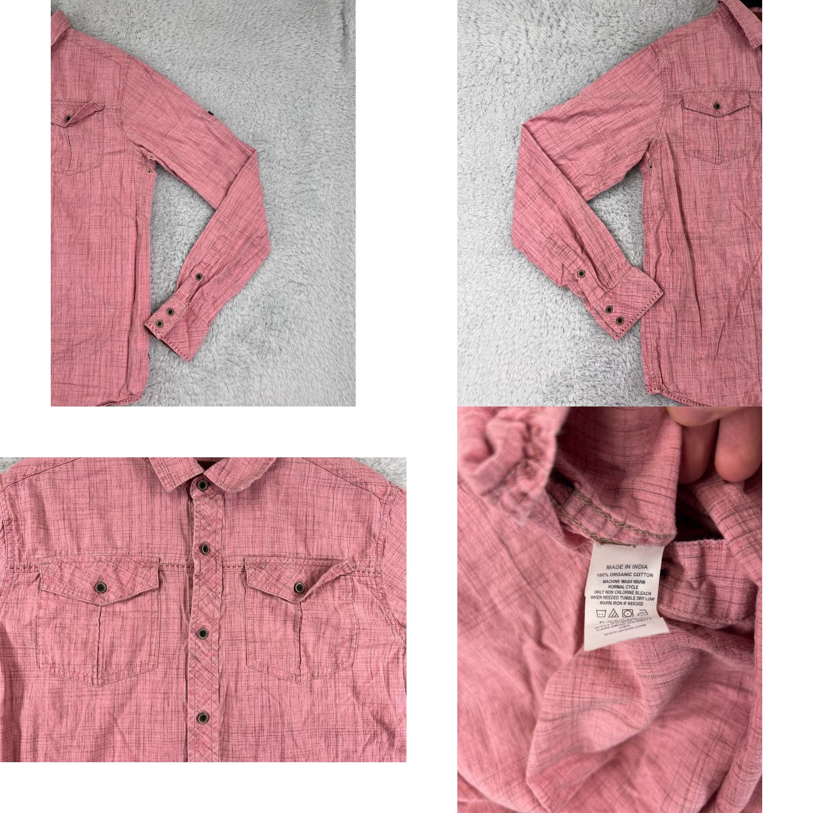 Prana prAna Mens Button-Up Shirt Medium Pink Long Sleeve With Pockets Crosshatch Pattern Size US M / EU 48-50 / 2 - 8 Thumbnail