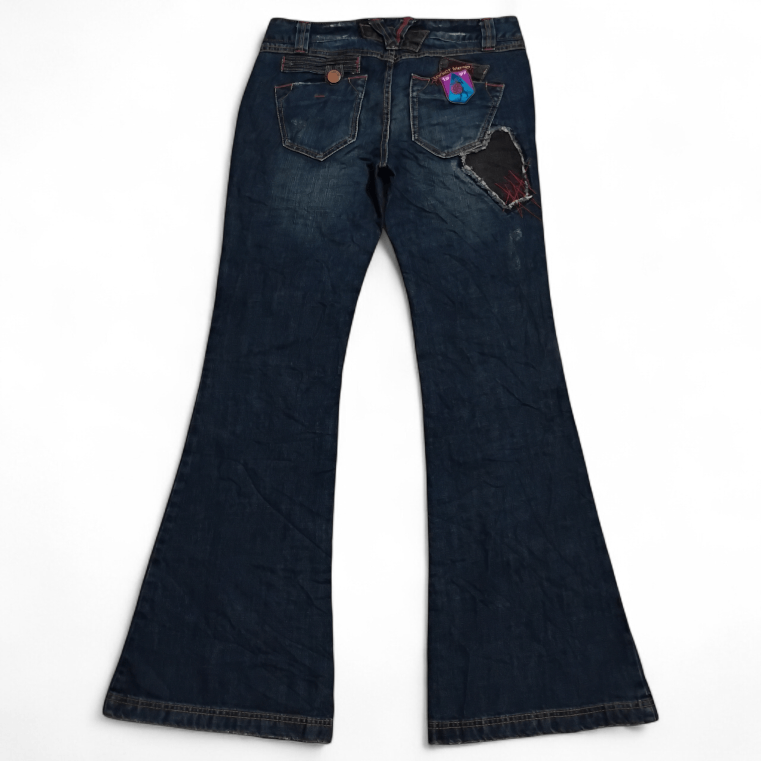 Japanese Brand Egoist Super Flare Patchwork Ripped Distressed Jeans Size 30" / US 8 / IT 44 - 2 Thumbnail