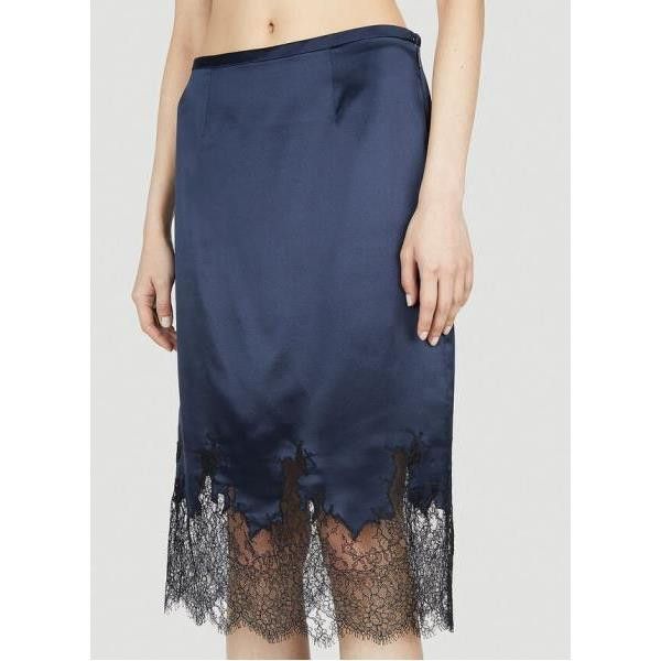 Saint Laurent Paris o1s1wg110924 Midi Skirt In Crepe Satin And Lace in Navy Blue Size 27" / US 4 / IT 40 - 6 Thumbnail