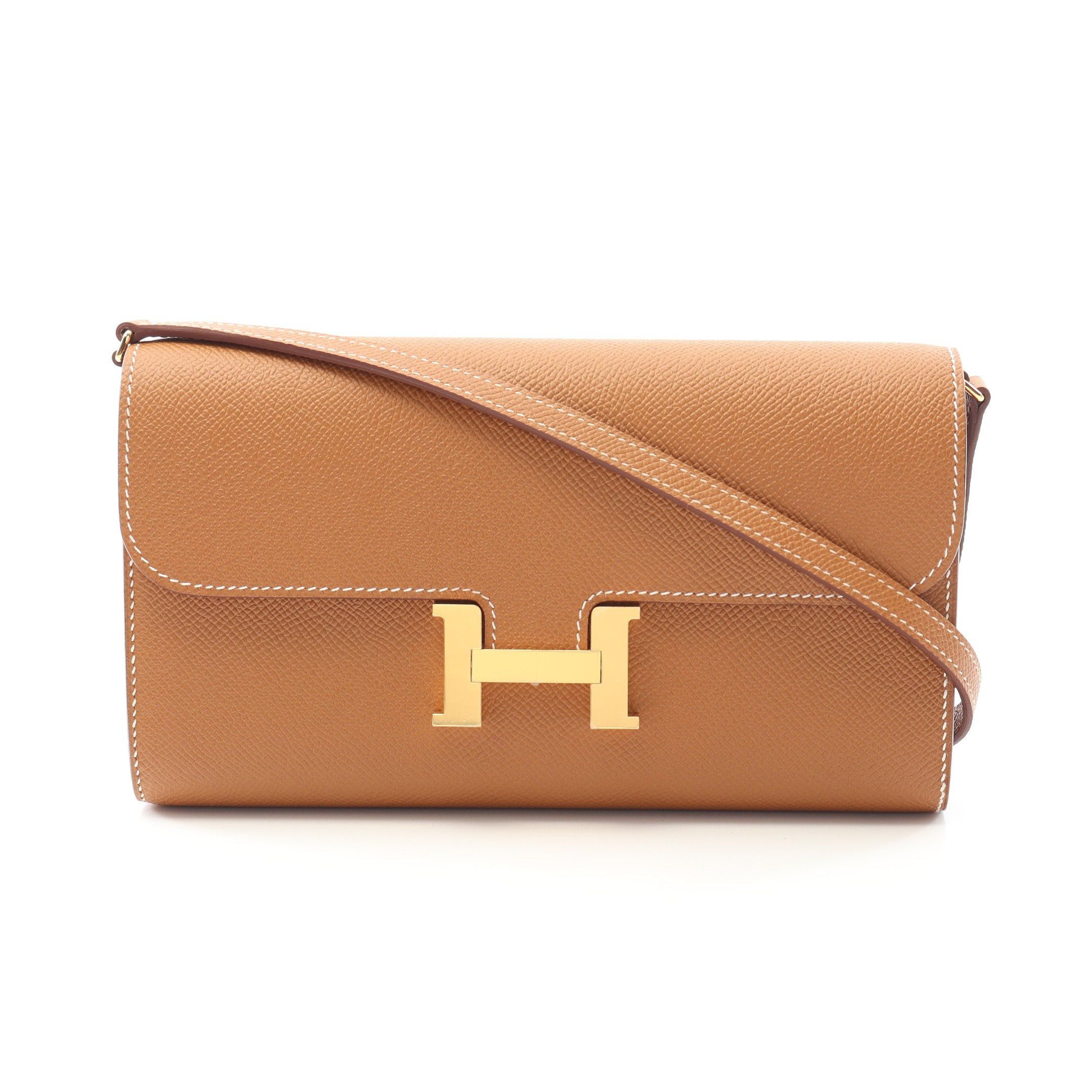 Hermes Constance Long Too Go Gold Shoulder Wallet Veau Epsom Light Brown Hardware U Stamp