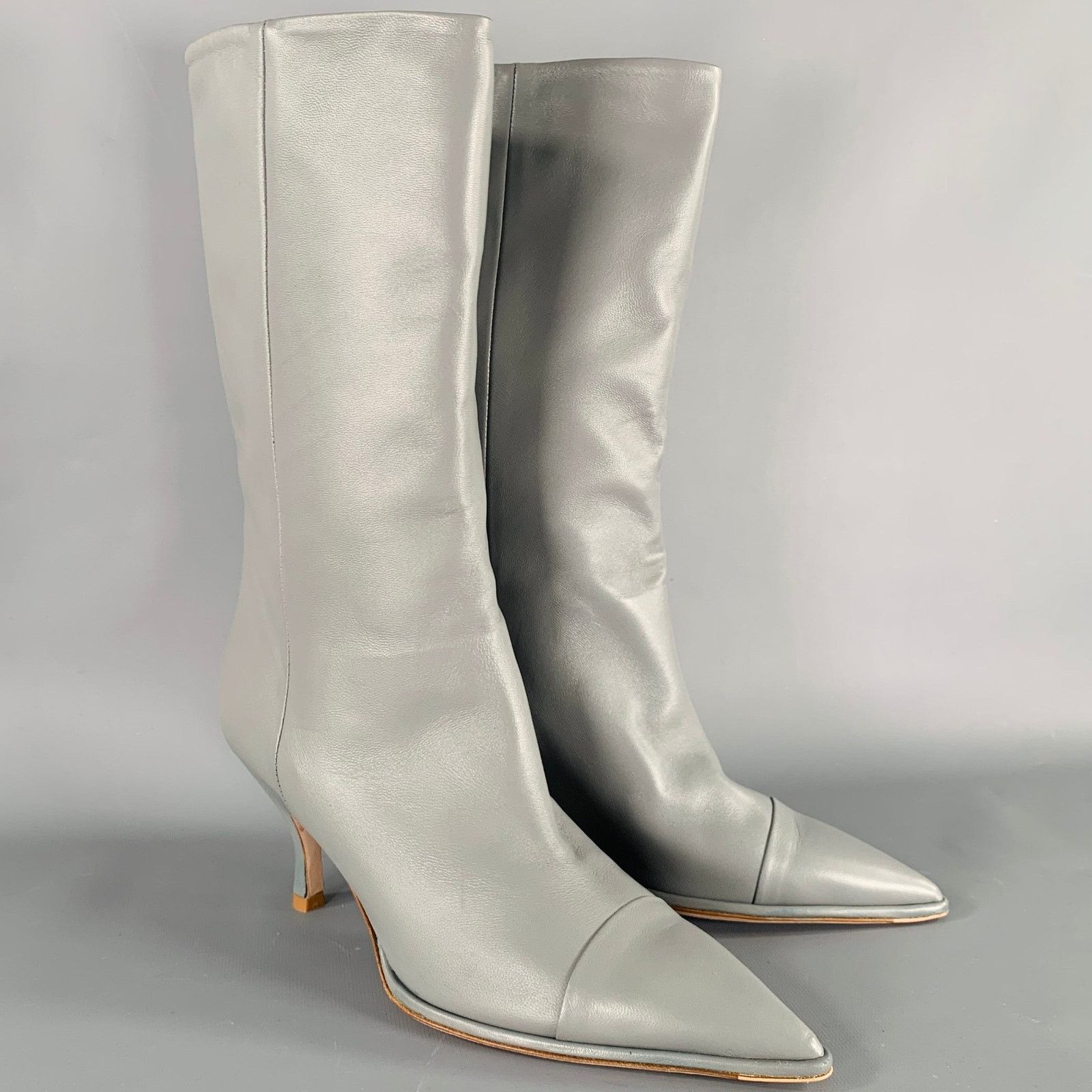 Other SANIA D'MINA Size 10 Grey Leather Kitten Heel Boots Size US 10 / IT 40 - 1 Thumbnail
