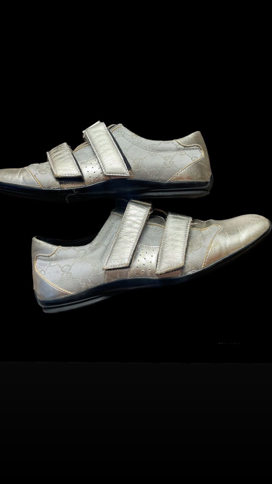 Vintage Gucci Canvas Leather Shoes Sneakers Silver, Women's (Size 7)