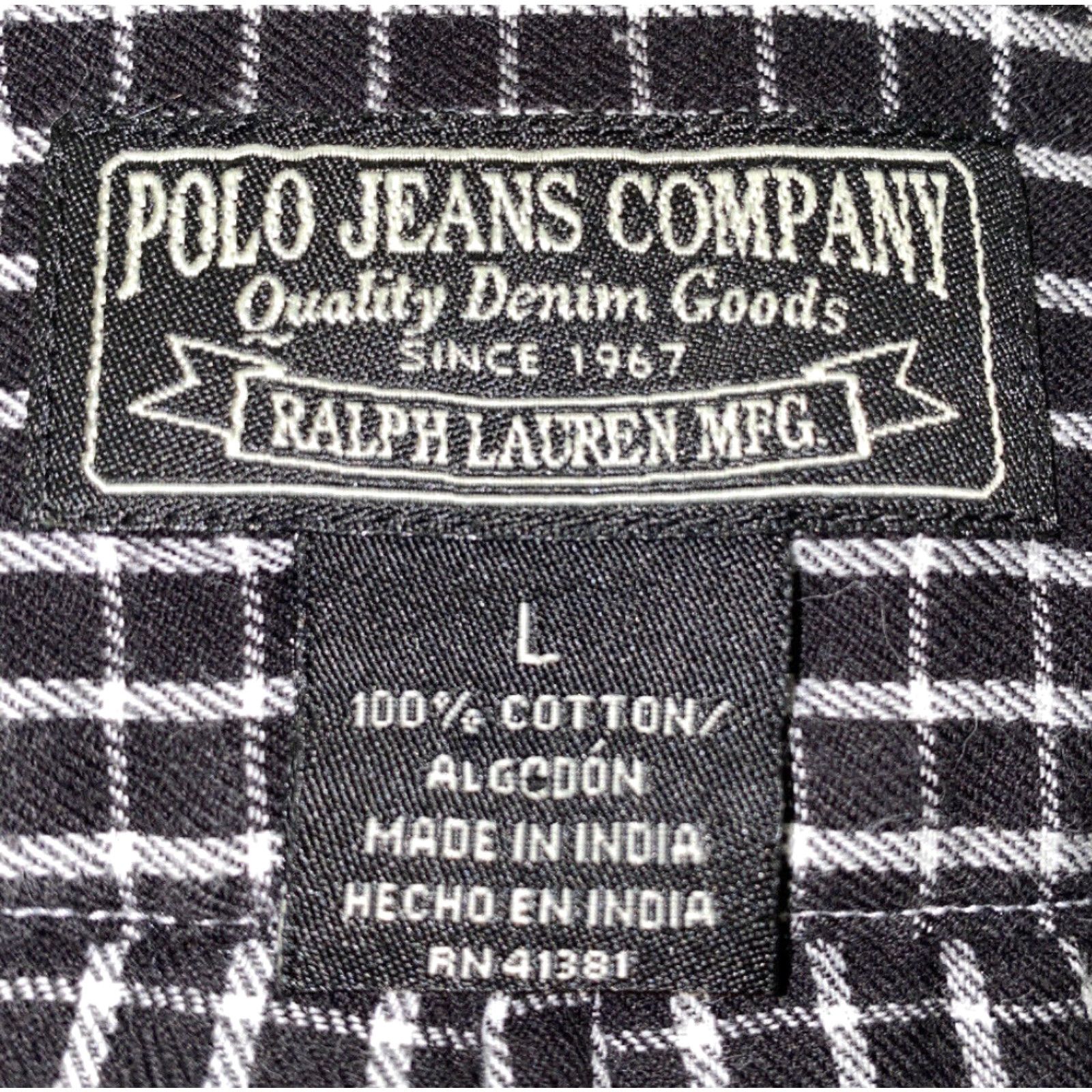 Polo Ralph Lauren Polo Jeans Co Button-Up Shirt Men L Black/White Checkered Long Sleeve Casual Cotton N/A 90s? Colorful Polo Ralph Lauren Mens Size US L / EU 52-54 / 3 - 6 Thumbnail