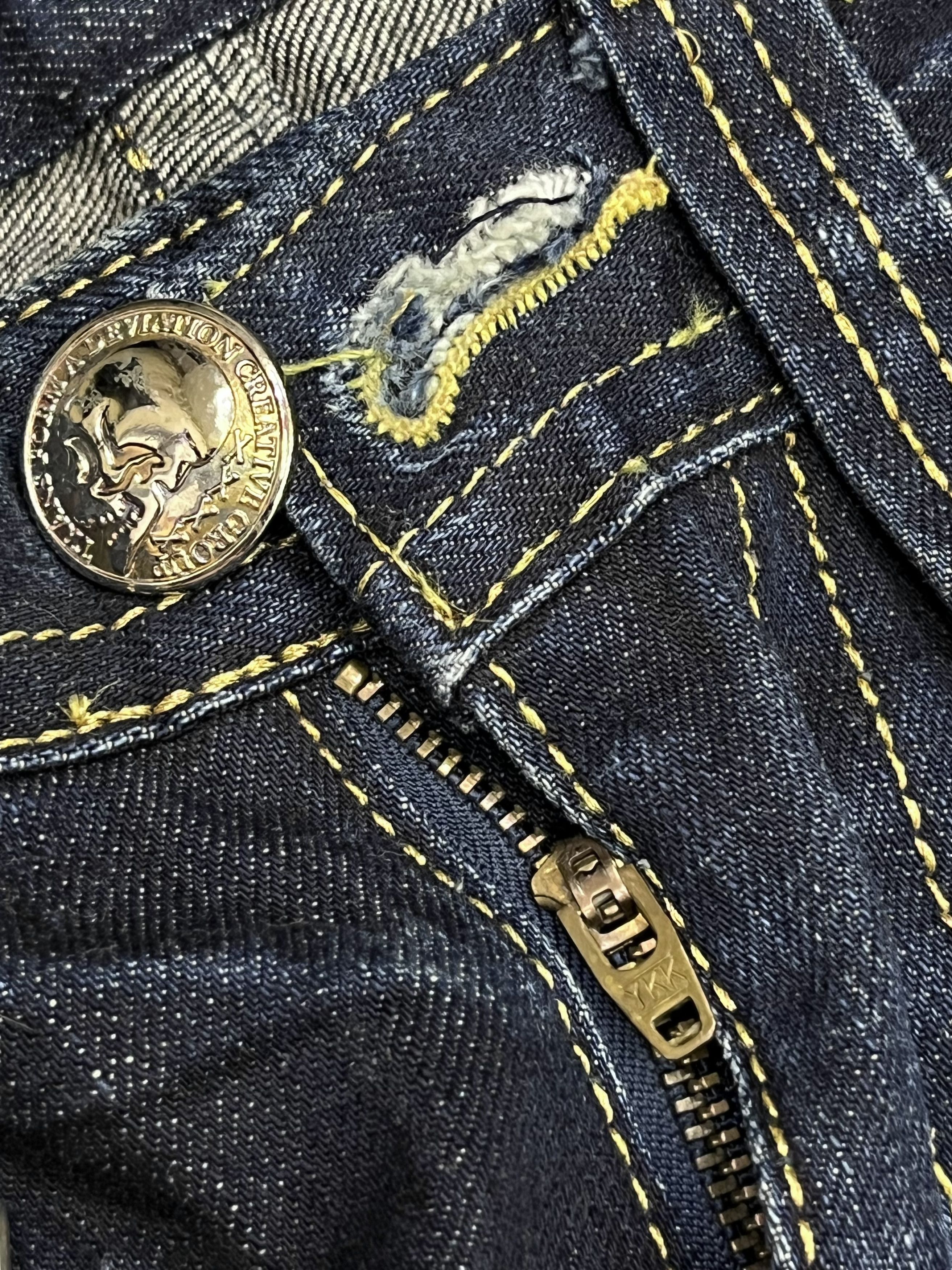 Japanese Brand 🔥RARE XFRM Gold Splatter Studded Flare Rockstar Denim Size US 27 - 12 Thumbnail