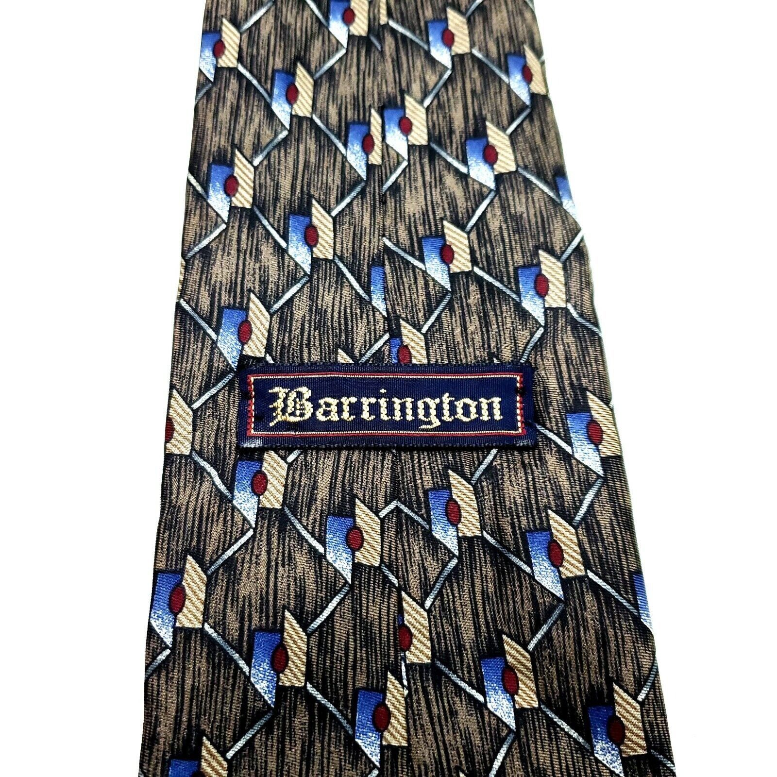 Vintage Barrington Silk Tie Green Print Geometric Wide Size ONE SIZE - 3 Thumbnail