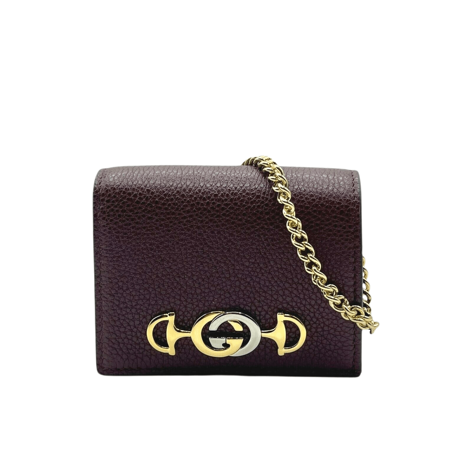 Gucci Zumi Burgundy Leather Gold Chain Bi-Fold Mini Wallet Size ONE SIZE - 1 Thumbnail