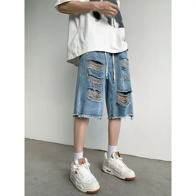 Japanese Brand Retro loose fringed ripped denim shorts Size US 32 / EU 48 - 4 Thumbnail