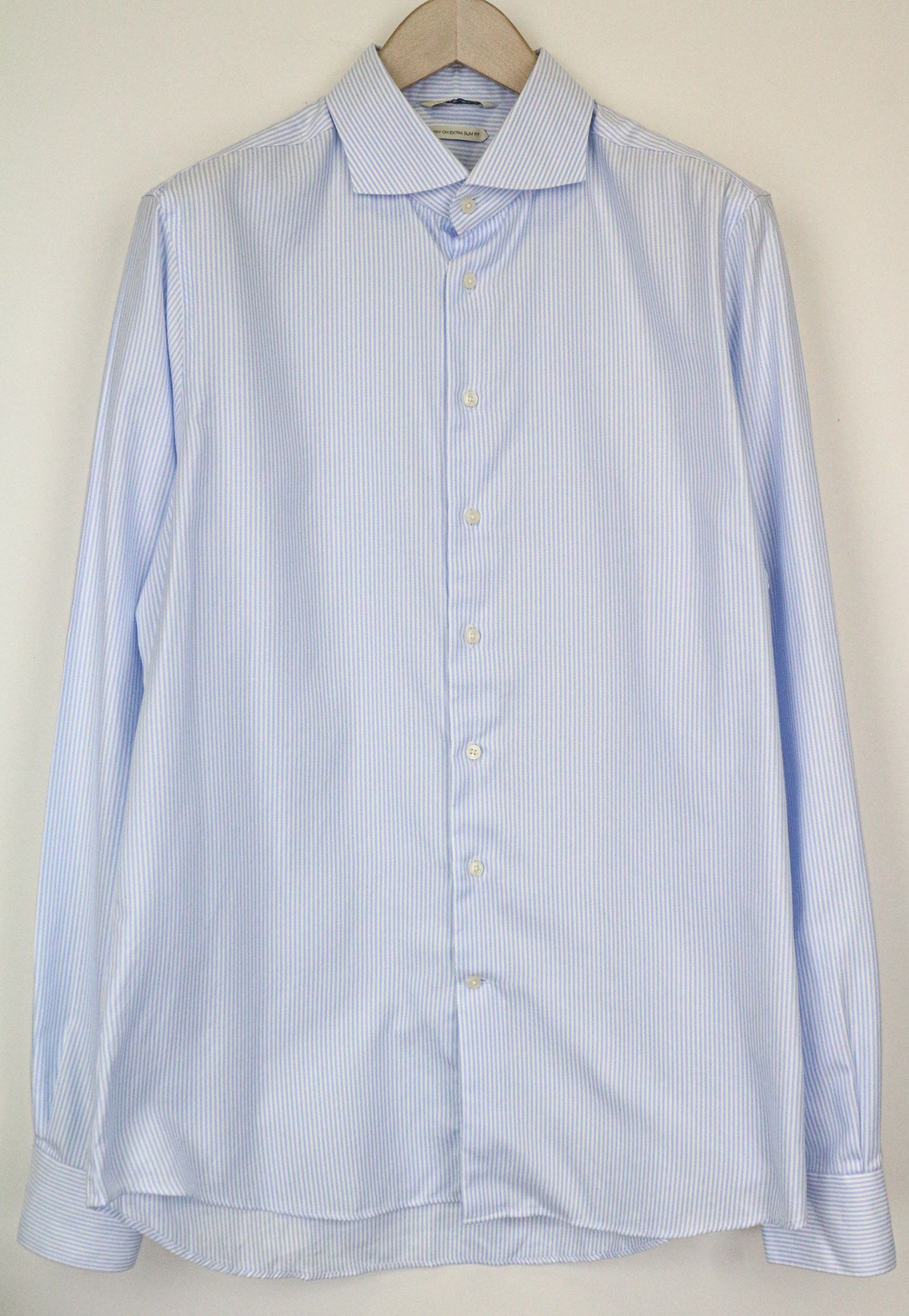 Suitsupply 44L/17 1/2L Extra Slim Blue Cotton Stripe Shirt 79237 Size 44L - 1 Thumbnail