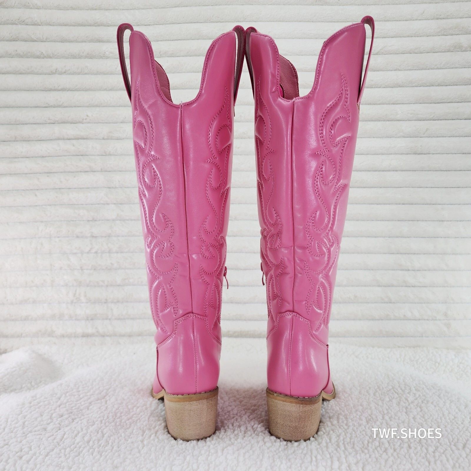 Other Dalton Barbi Pink Knee High Western Cowgirl Boots Wood Block Size US 9 / IT 39 - 4 Thumbnail
