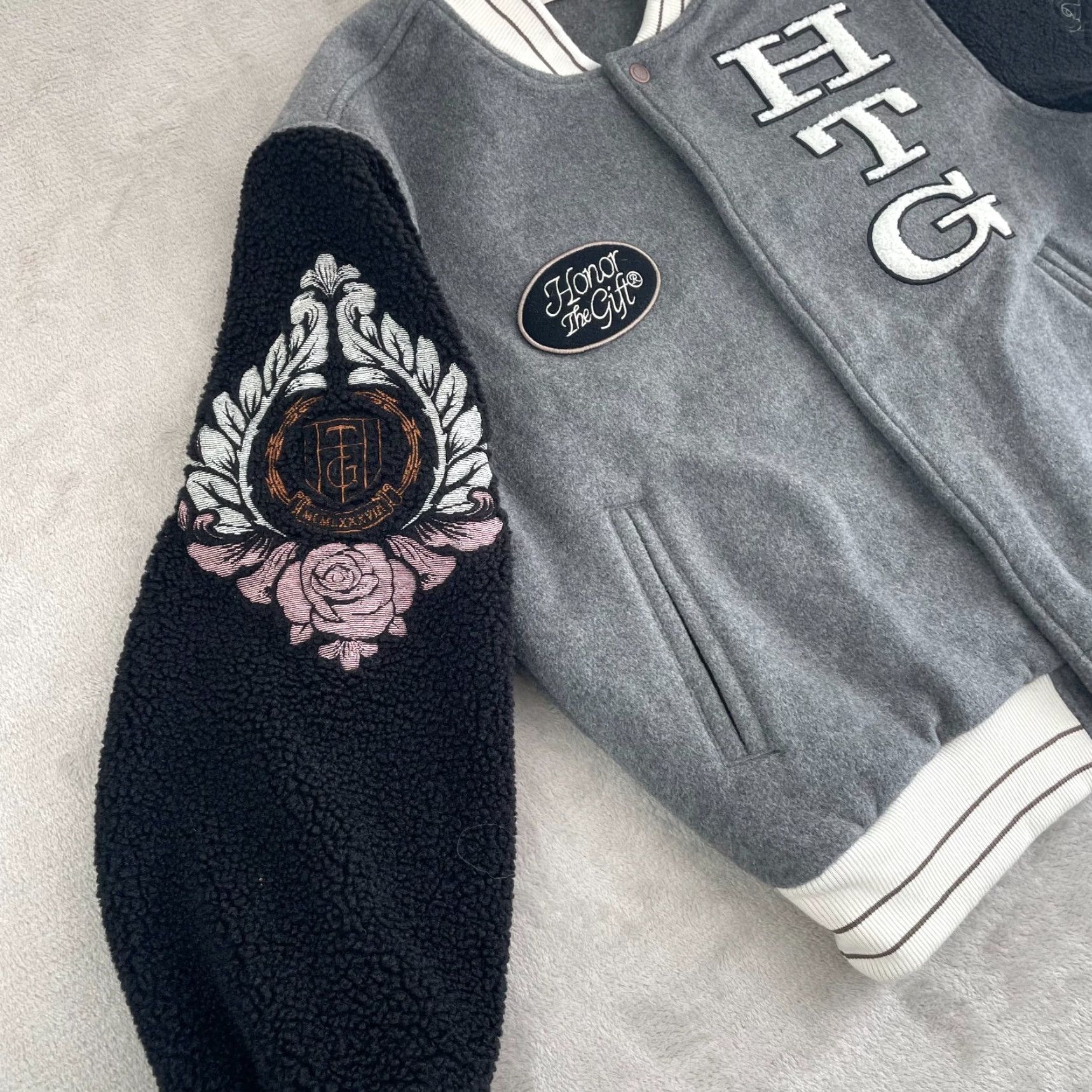 Honor the Gift Honor The Gift HTG Letterman Varsity Jacket Men Medium Wool Gray NWOT Snap Up Size US M / EU 48-50 / 2 - 6 Thumbnail