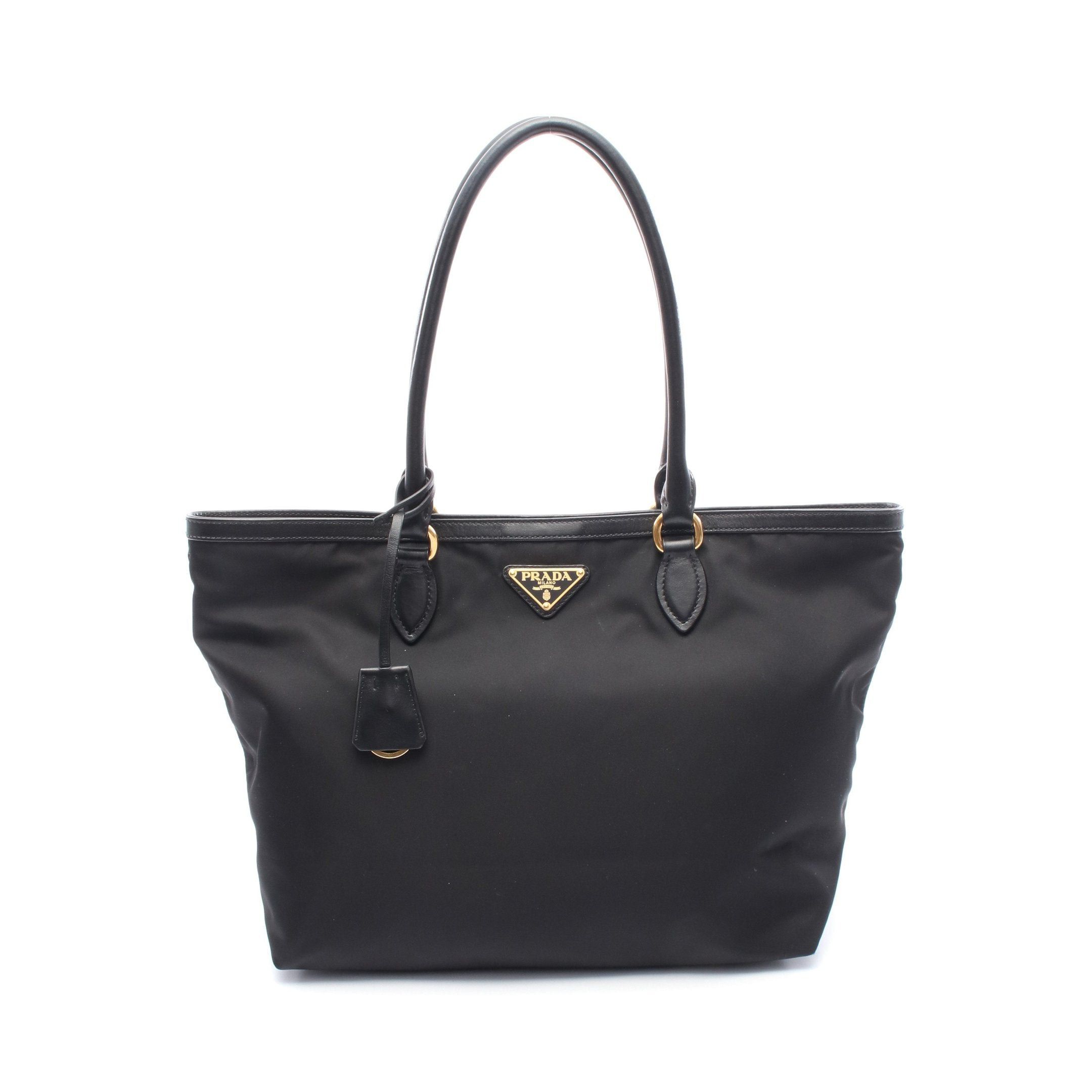 Prada Logo Jacquard Shoulder Bag Tote Nylon Leather Black, Women's