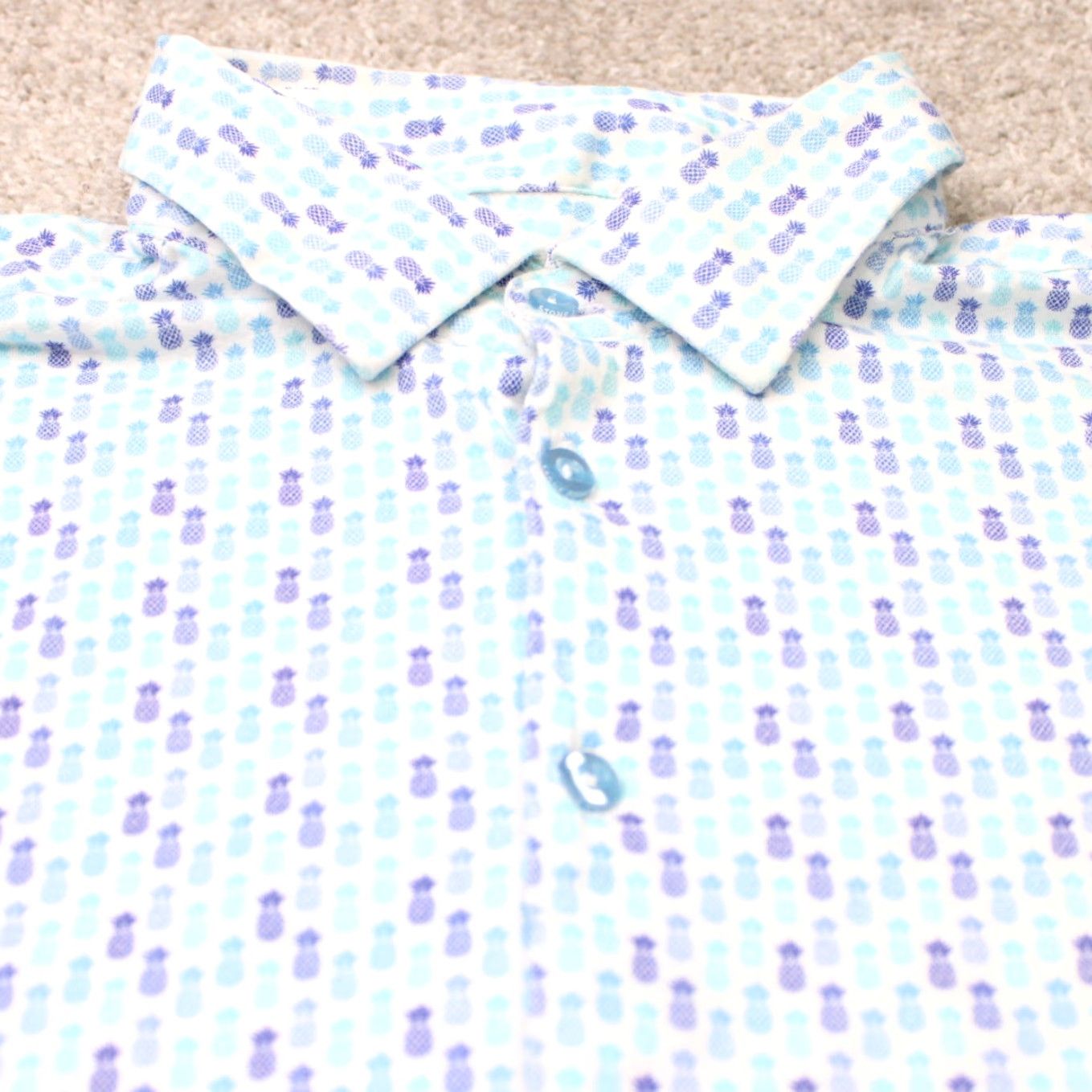 Vintage Stone Rose AOP Shirt Men Small Blue Pineapple All Over Print Cotton Short Sleeve Button-Up Shirt Size US S / EU 44-46 / 1 - 5 Thumbnail