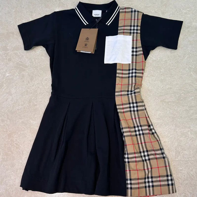 Burberry Burberry Black Cotton Women's Dress with Plaid Detail Size L / US 10 / IT 46 - 1 Thumbnail
