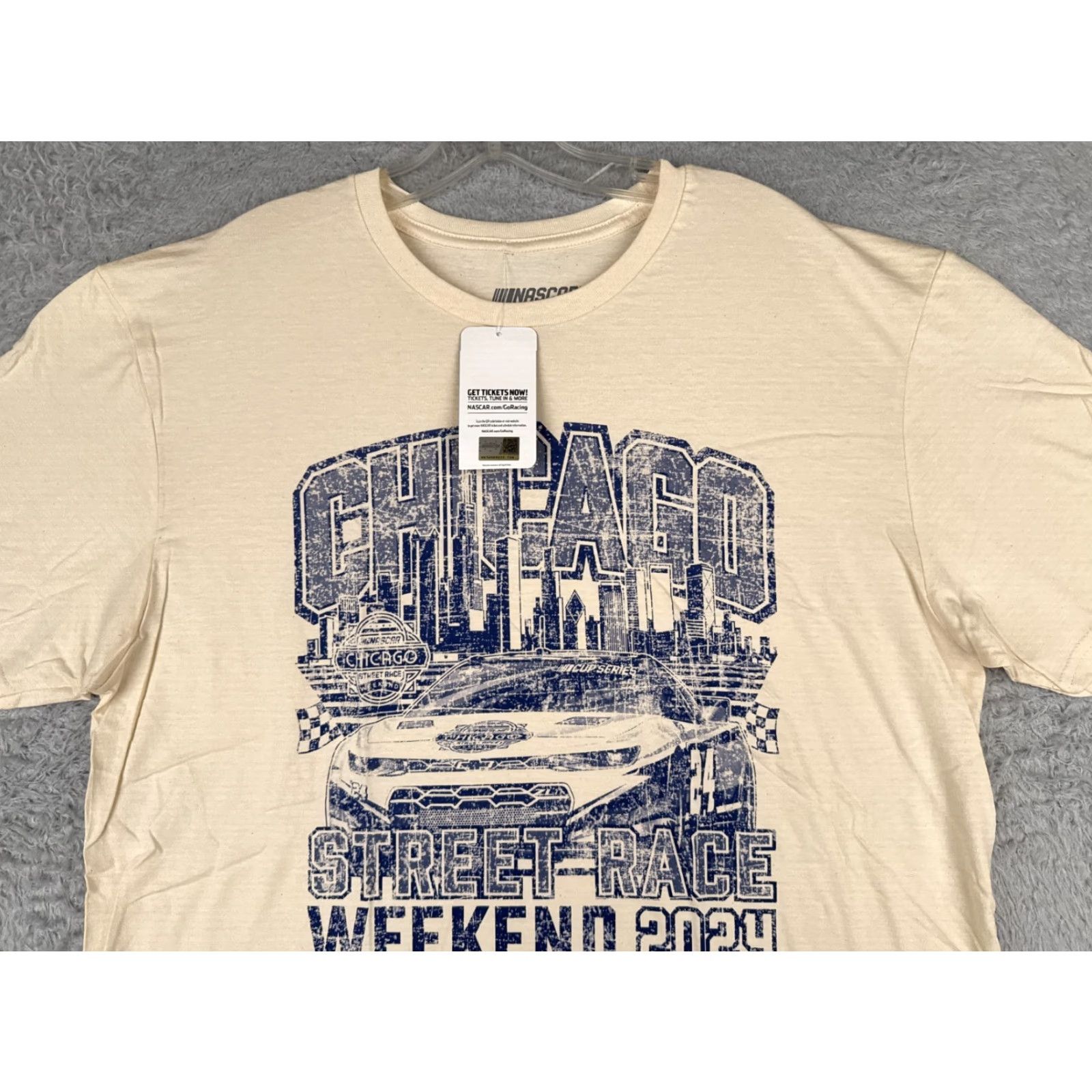 NASCAR Nascar Chicago Street Race Shirt Adult Large Ivory Cotton Short Sleeve NEW Size US L / EU 52-54 / 3 - 4 Thumbnail