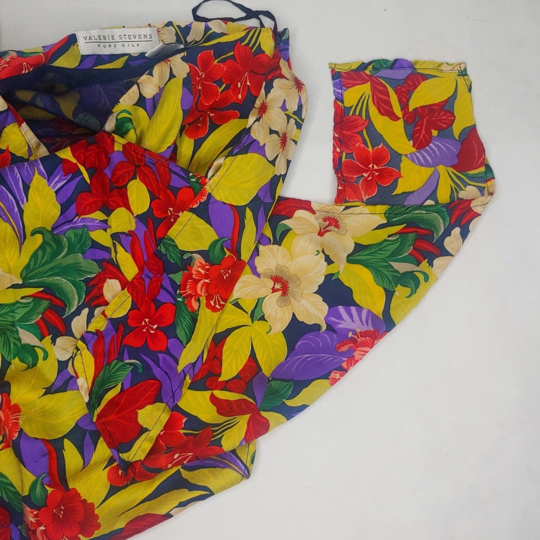 ALOHAS V Valerie Stevens Silk Skirt Long Faux Wrap Tie Waist Multicolor Floral 35.5" Beach Vacation Women 4 Silk Skirt Size 27" / US 4 / IT 40 - 4 Thumbnail
