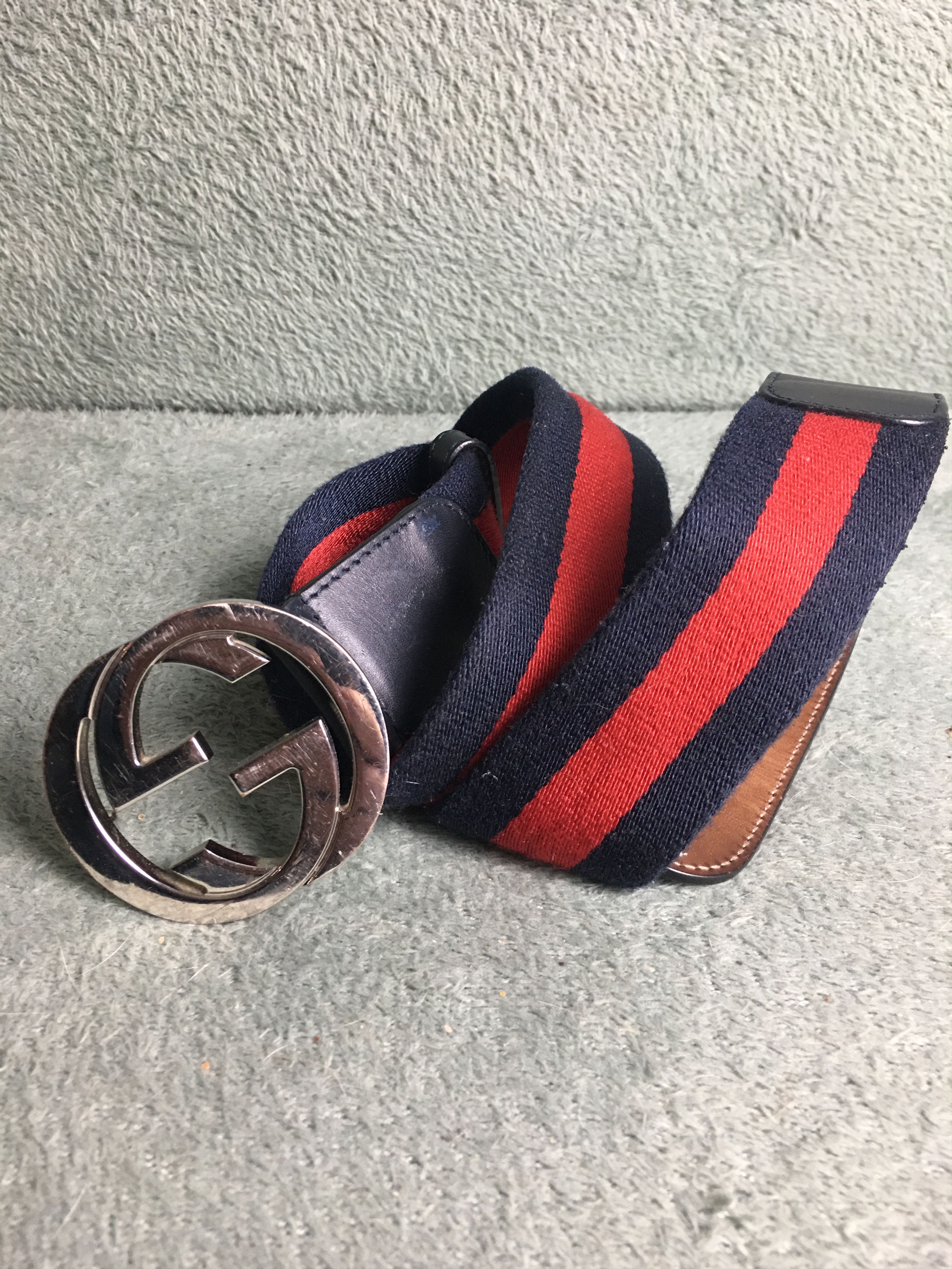 Gucci Bicolor Sherry Web Stripe Belt 85 34 Navy Red Gucci Braided Web Stripe Bee Belt 85/34 | FOMO Rochester, NY main image 4