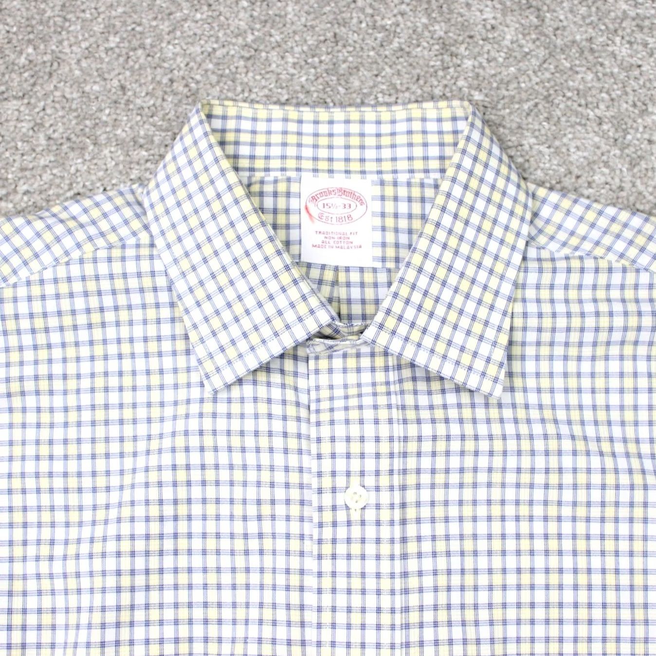 Brooks Brothers Brooks Brothers Shirt Men 15.5 33 Yellow/Blue Check Non-Iron 100% Cotton Dress Shirt Regular Fit Size US L / EU 52-54 / 3 - 4 Thumbnail